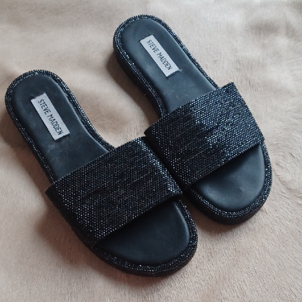 Steve Madden Black Rhinstone Sandals